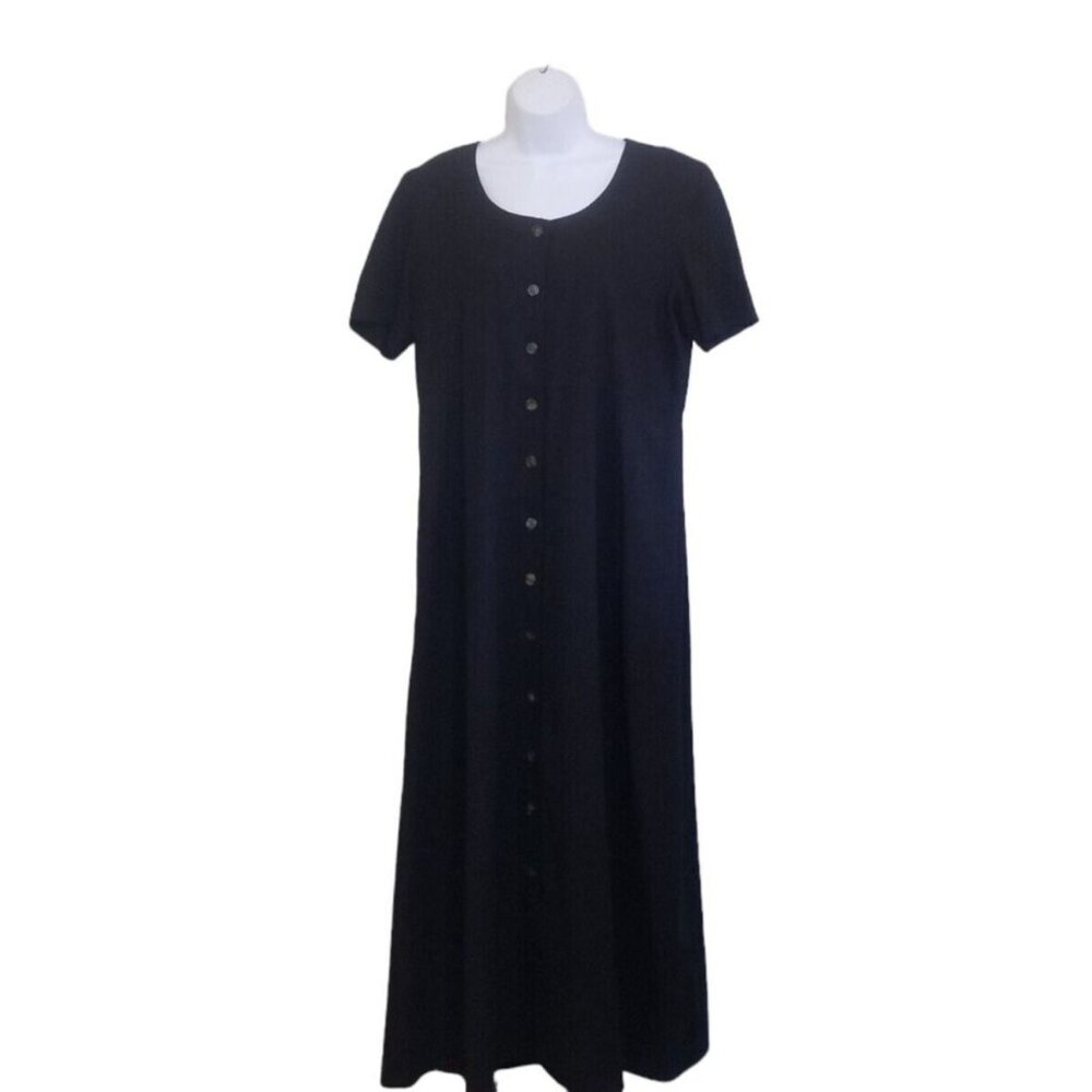 Positive Attitude Dress Women M Vtg Maxi Modest Short Sleeve Linen Blend Button